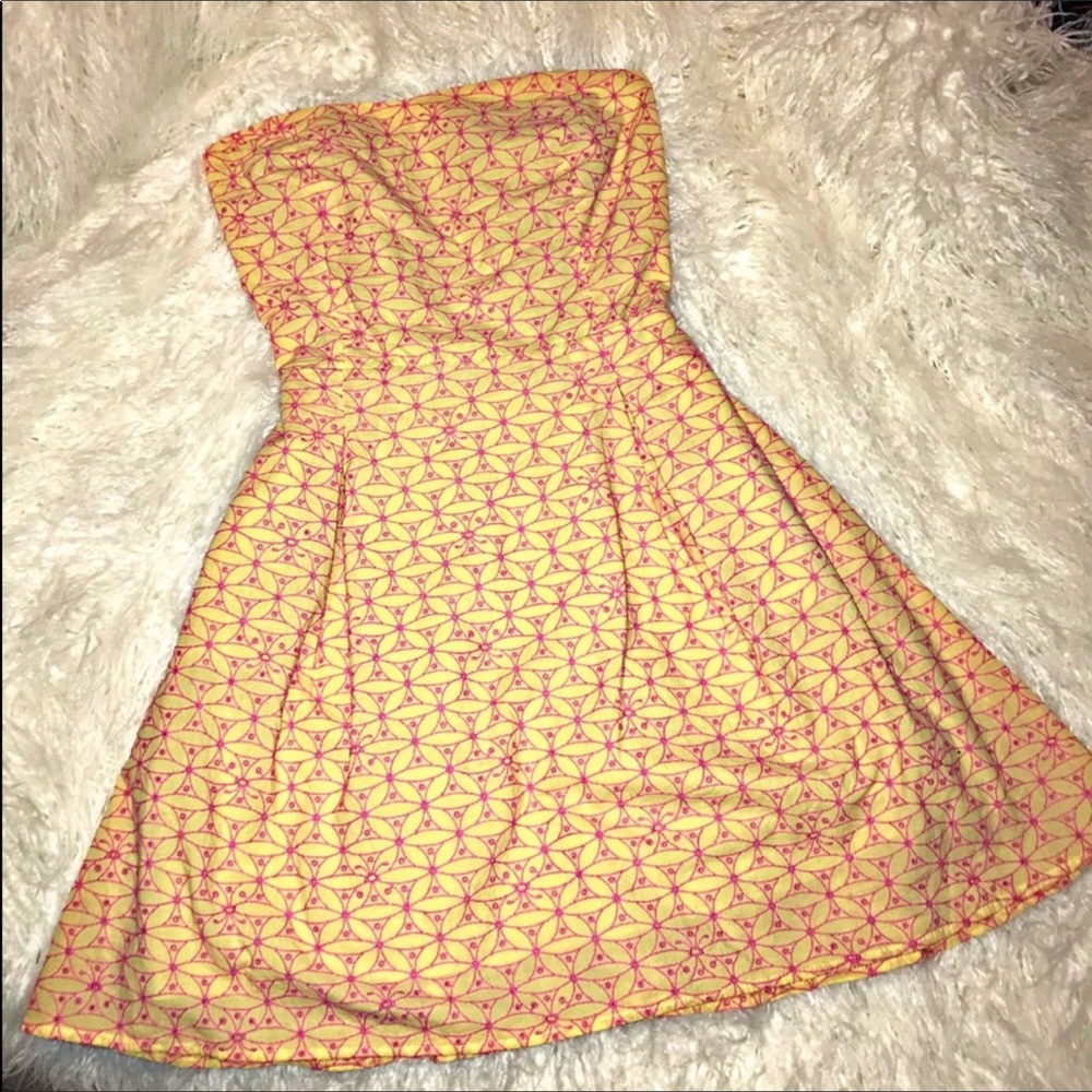 Lilly Pulitzer Yellow &Pink Flower Strapless Dress